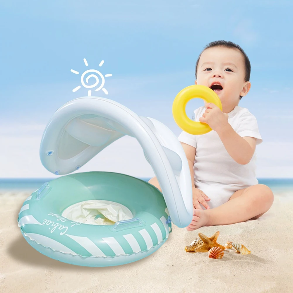 Anneau de bain pour bébé avec pare-soleil, Tube flottant étanche avec poignées et siège, anneaux de piscine pour garçons et filles