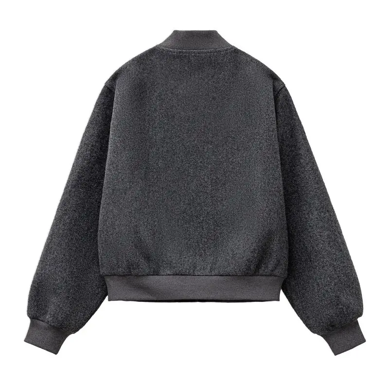 Women's Wool-Like Baseball Jacket with Pockets - Autumn Winter