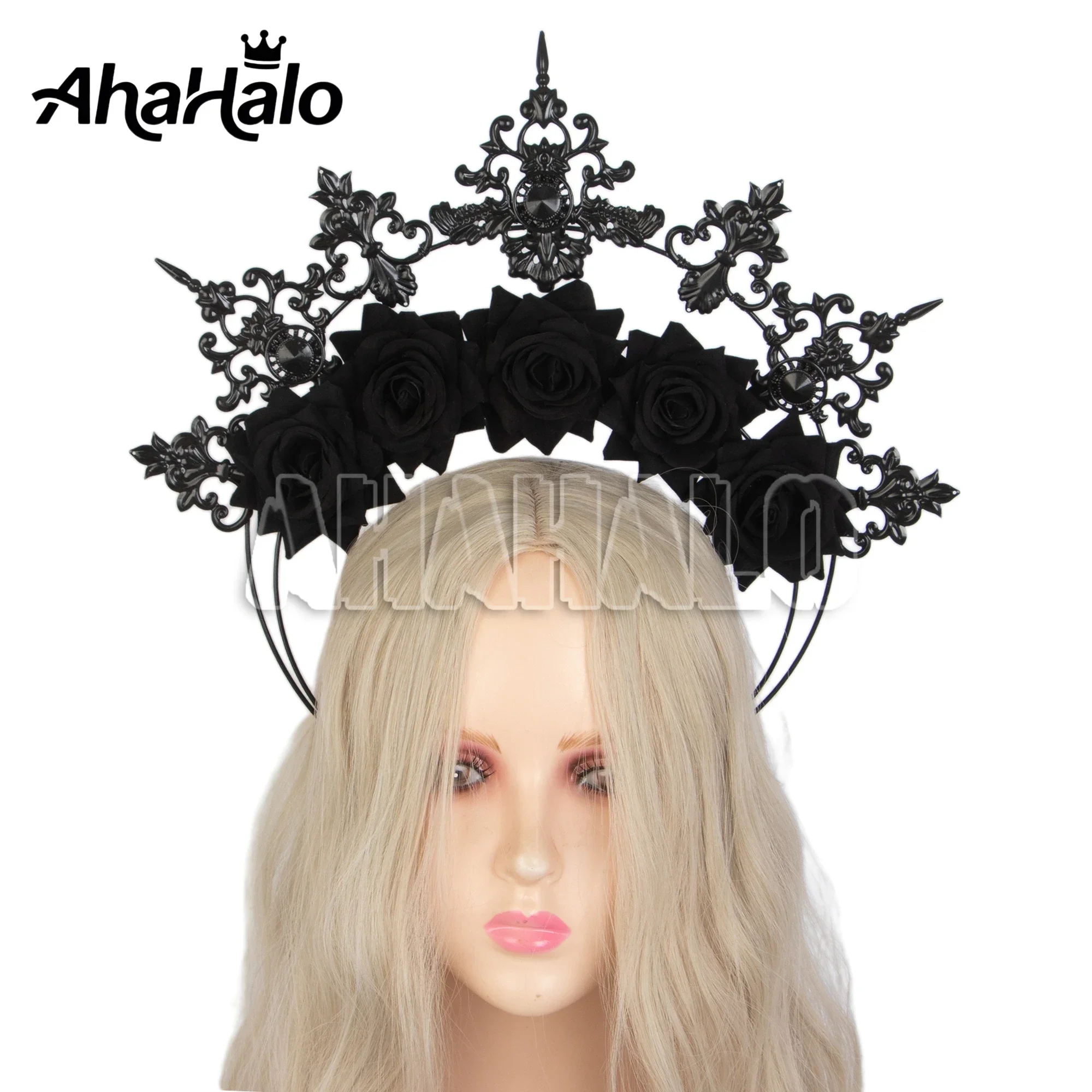 Gouden Roos Bloem Halo Kroon Mary Godin Festival Koningin Kroon Tiara Moederschap Fotoshoot Hoofddeksel Vrouwen Halloween Hoofdband