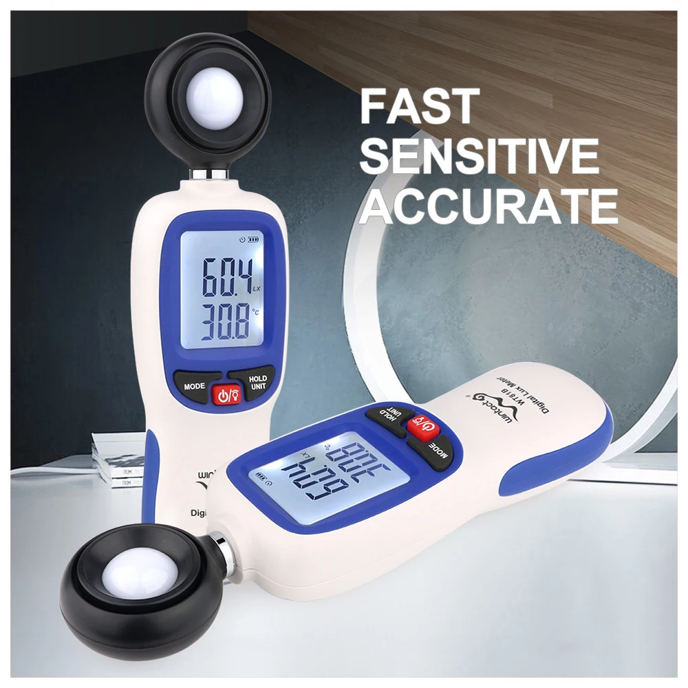 WINTACT Digital Lux Meter 200,000 Lux Digital LCD Pocket Light Meter Lux/FC Measure Tester illuminometer Sensor Photometer WT81