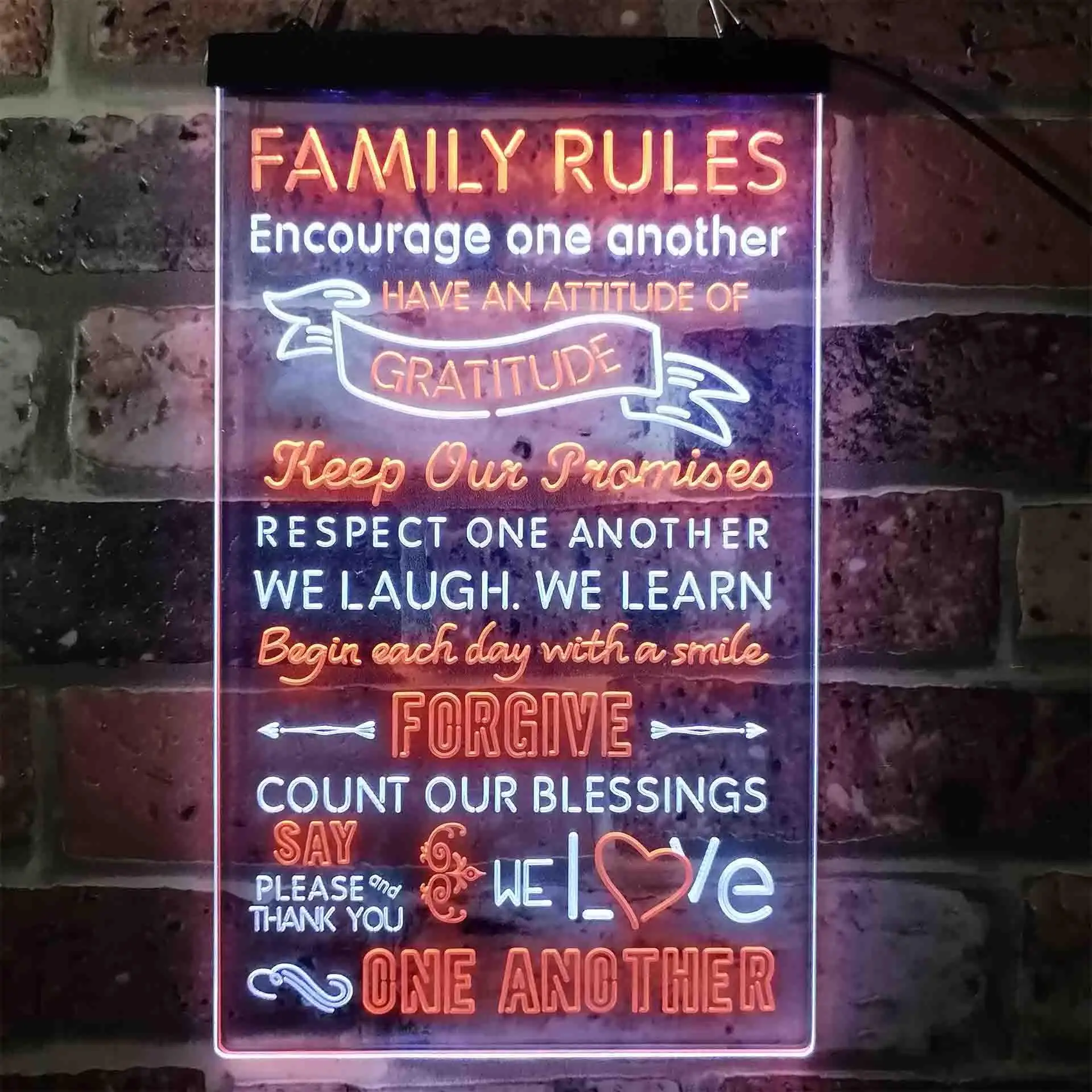 Family Rules Forgive Living Room Decoration Dual Color Led Neon Sign st6-i3912
