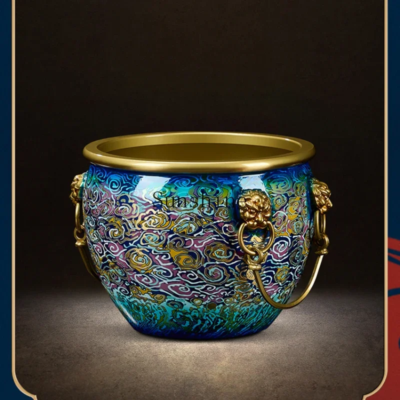

Forbidden City Lion Ear Cylinder Brass Cornucopia Ornament Large Lacquer Craft Living Room Opening Lucky Gifts