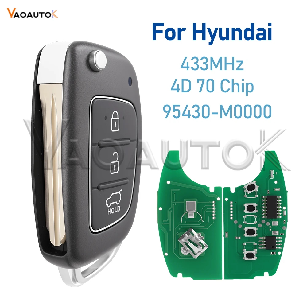

Remote Car Key Fob for Hyundai Creta 2016 3 Buttons 433Mhz 4D 70 Chip Flip 95430-M0000 Aftermarket Folding Control NOT Smart