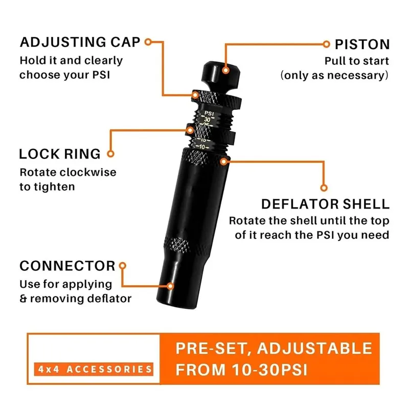 

4Pcs Automatic Tire Deflators Set , Adjustable Auto-Stop Tire Deflator Valve For Offroad Screw-On Tyre Air Down Tool