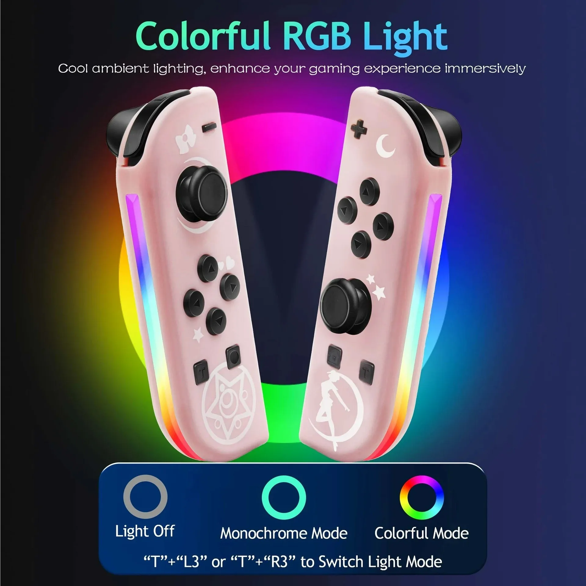 Controller wireless per strisce luminose RGB abbaglianti laterali per Joypads Switch Joystick di gioco Gamepad wireless Eat Chicken Gamepad