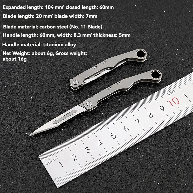 New Mini Titanium Alloy Folding Surgical Knife Outdoor Portable Keychain Convenient Open Box EDC Knife with 10 Free Blades