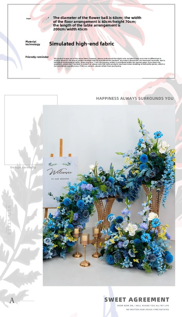 Hellblaue Künstliche Blumenreihe Wasserfall-Tischblume Großhandel Hochzeits-Party-Tischdekoration Künstliche Seidenblumen Event-Dekoration – Detail 6