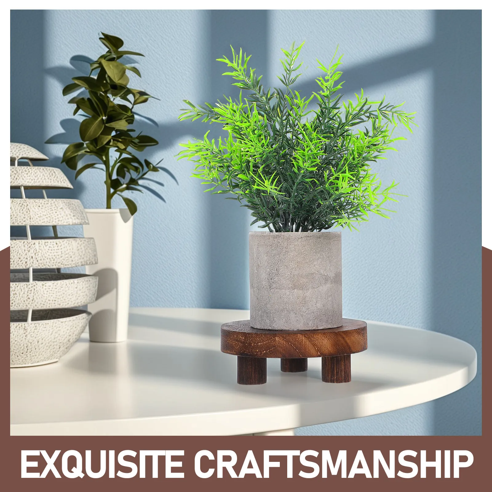 3Pcs Wood Plant Stand Round Wooden Riser Small Plant Stool Pedestal Display for Garden Home Desktop Table Counter