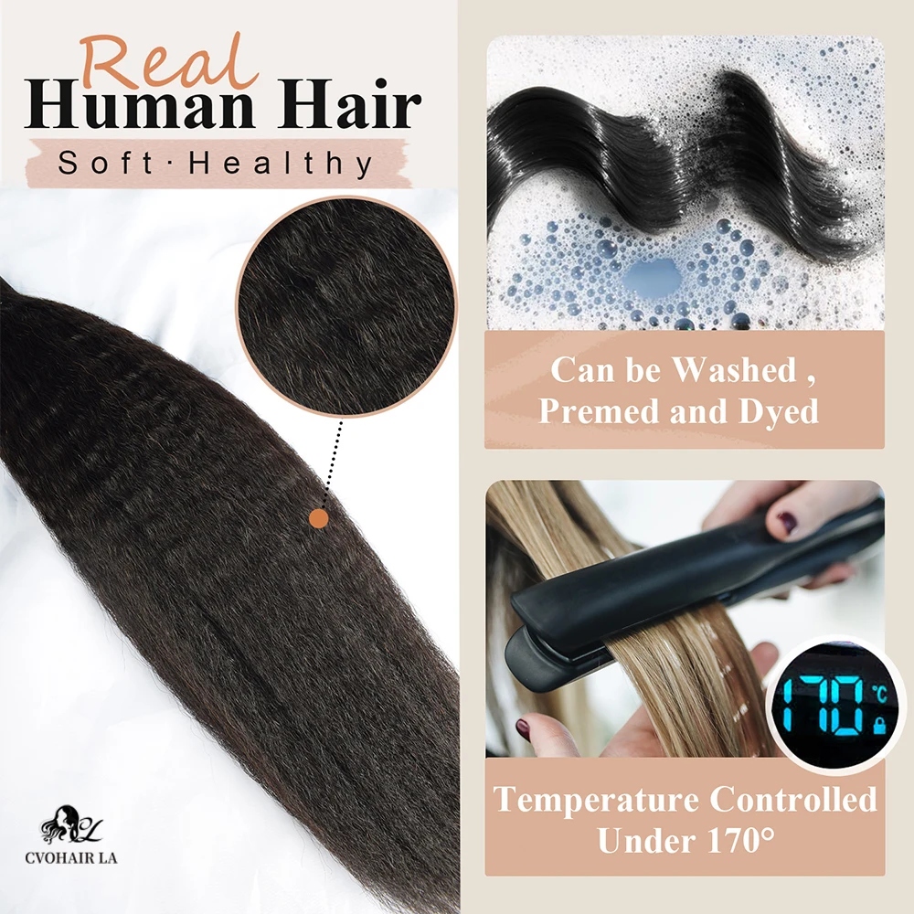Kinky Straight Seamless Clip Ins Hair Extension, Color Natural, 100% cabello humano Natural para mujeres negras, 120g