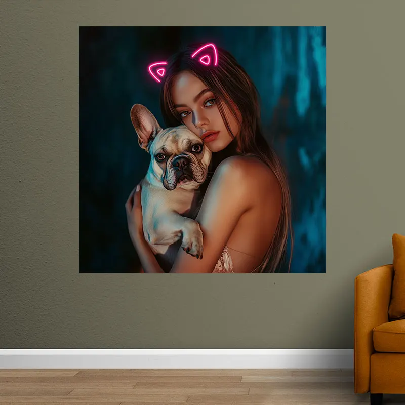 Girl & Her Pet French Bulldog Wall Hanging Decor Custom LED Neon Sign