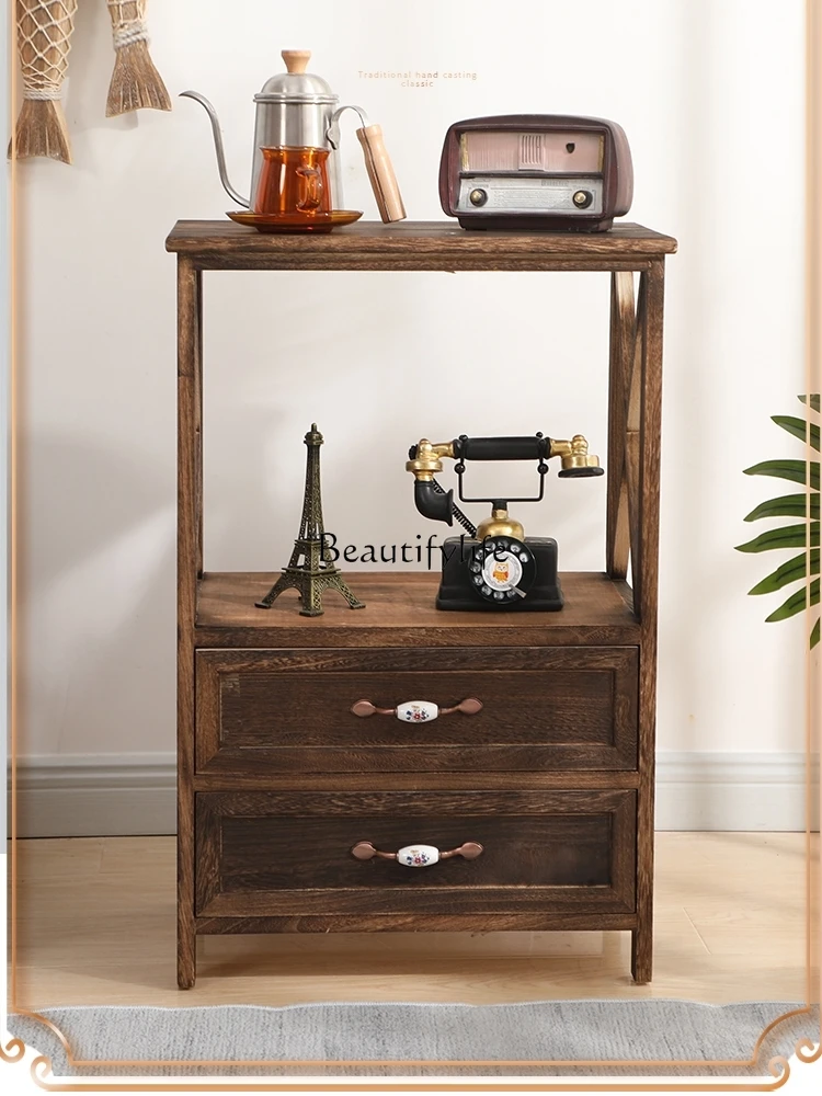 

New Chinese Style Solid Wood Living Room Simple Tea Table-Side Cabinet