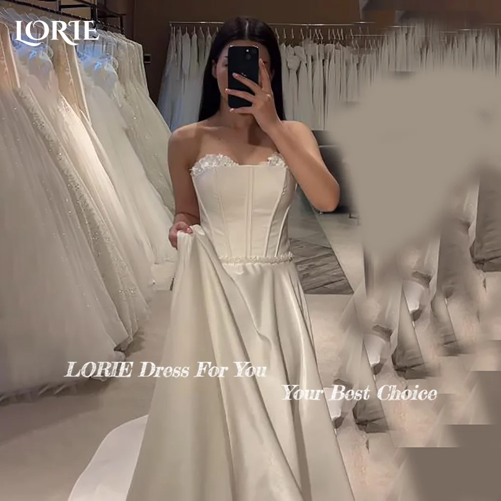 LORIE elegante strapless trouwjurken geplooide rugloze glanzende bruidsjurk liefje willekeurige ruches op maat gemaakte witte bruidjurk