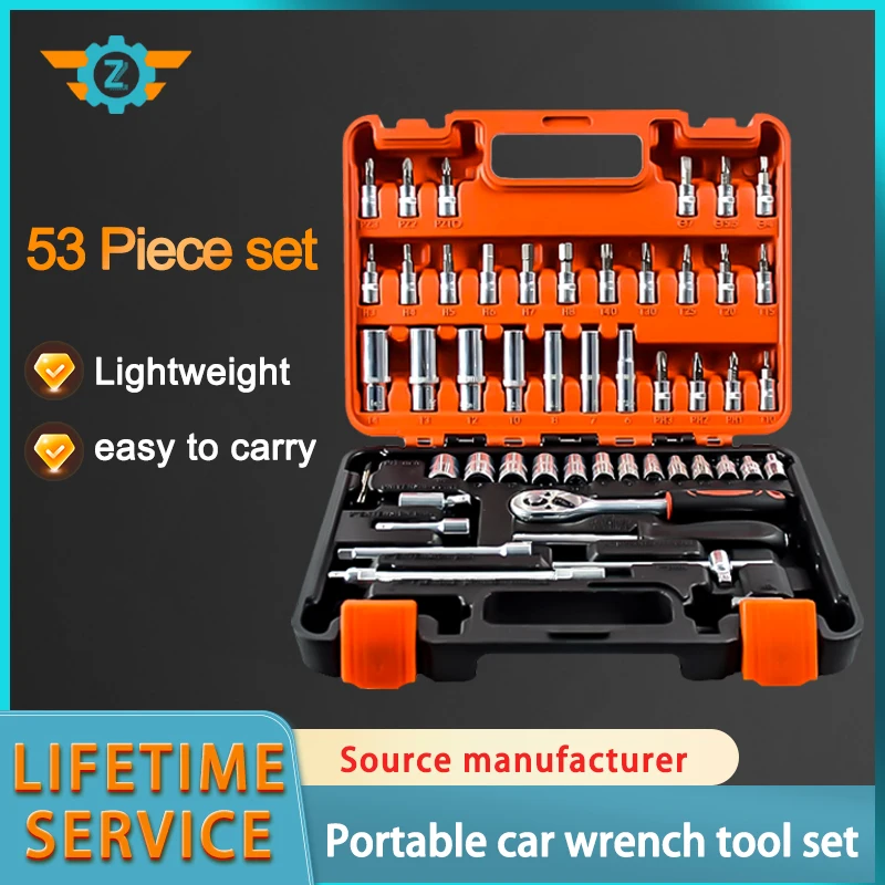

53pcs Wrench Screwdriver Socket Set Combination 1/4-Inch Auto Repair Tool Kit Multifunction Ratchet Socket Set for Household Use