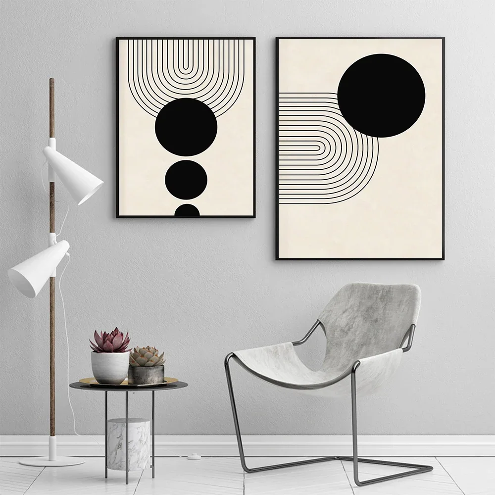 Scandinavian Abstract Wall Art Geometric Beige and Black Arches Geometric Lines HD Poster Print Home Bedroom Living Room Decor