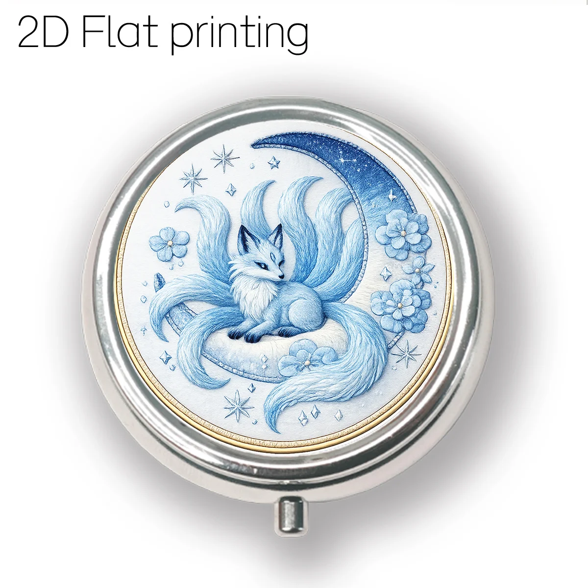 Blue Moon Nine-Tailed Fox Star Flower Pattern, Portable Pill Box for Daily Travel, Moisture-Proof Small Medicine Box, Multifunctional Storage Box for Vitamins and Supplements, Small Jewelry Organizer, Waterproof Pill Storage Box, Holiday Gifts, Souvenirs, Prizes, Small Gifts, Suitable for Personal Use or as an Exquisite Gift Choice
