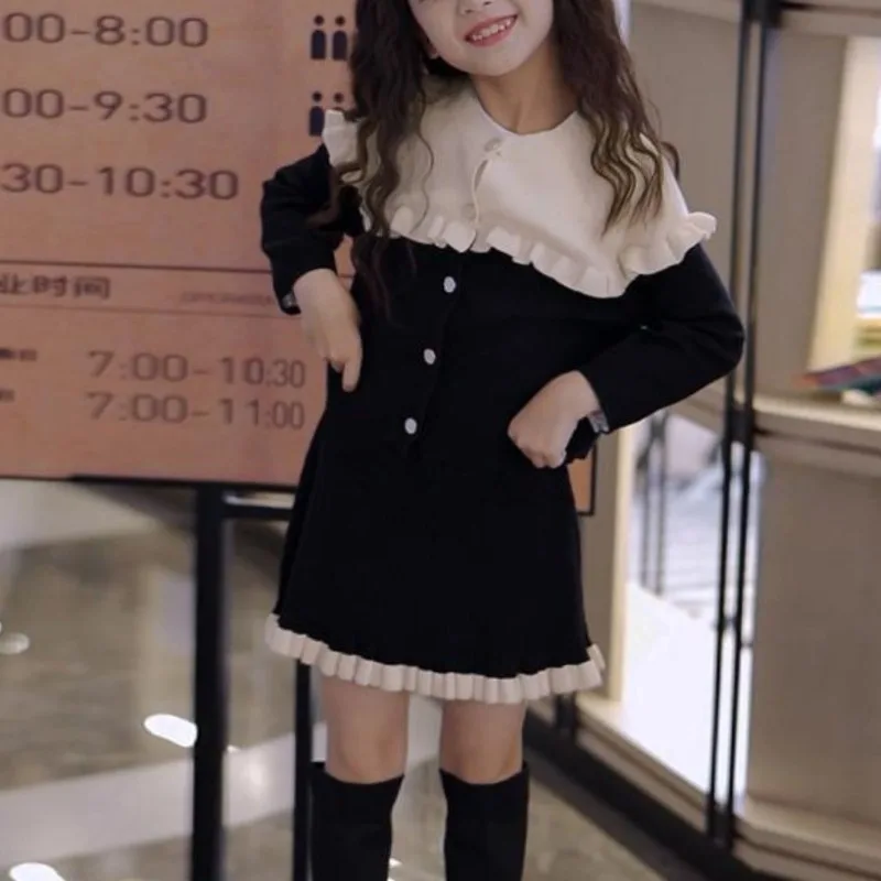 

Girls Autumn Winter Fashionable Round Neck Cardigan Casual Versatile Stylish Lively Korean Version Solid Color Comfortable Suit