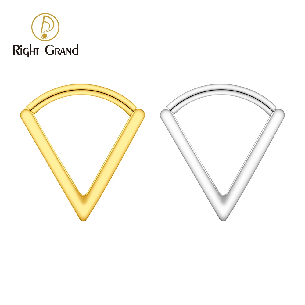 Right Grand Brinco de argola triangular de titânio ASTM F136, 16G, geométrico simples, em forma de V, para septo, nariz, anel de clique, cartilagem de hélice, piercing corporal