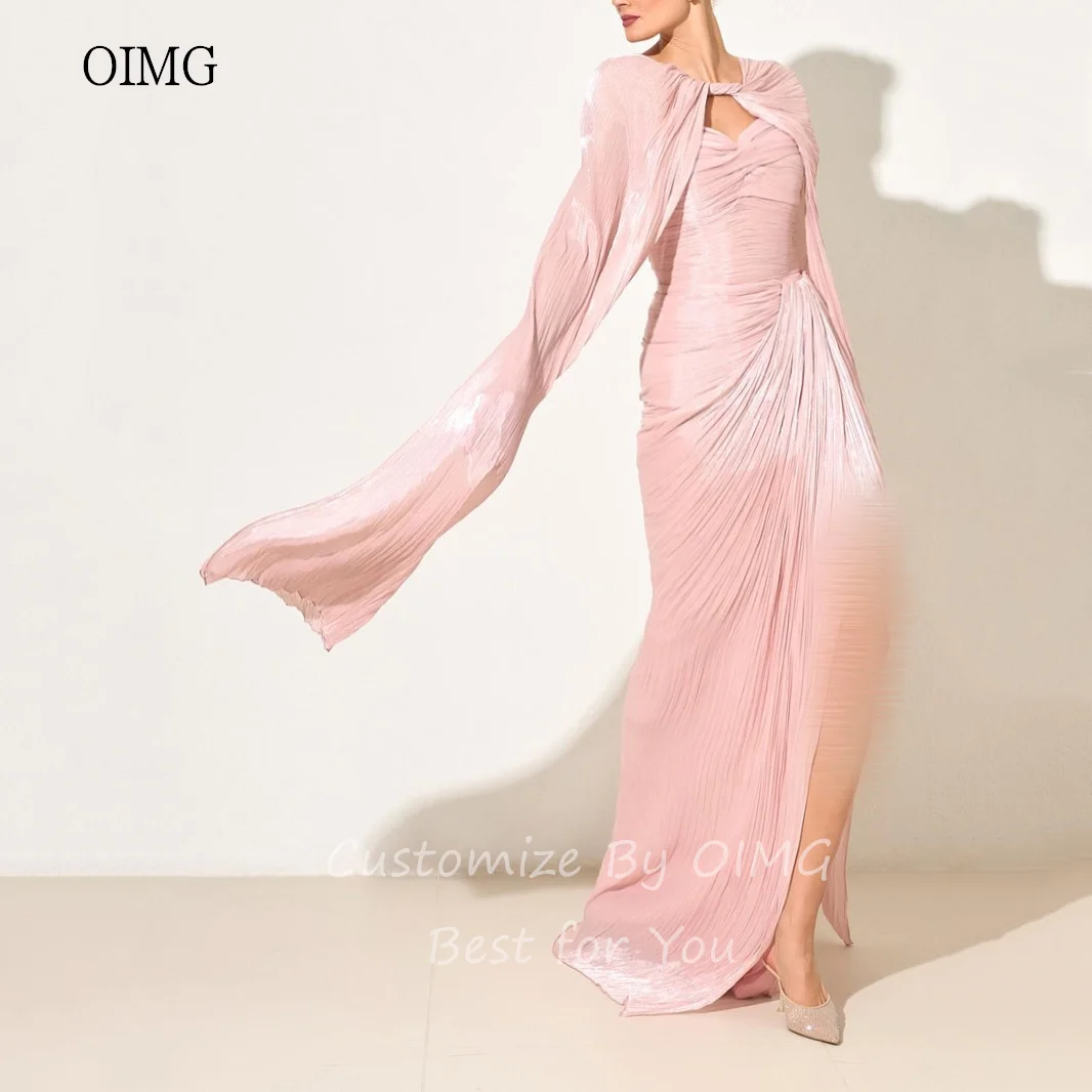 OIMG Flowy Pink/Sky Blue Mermaid Prom Gowns Cap Sleeves Party Gown Shimmery Side Slit Floor Length Evening Dress Customized image 5