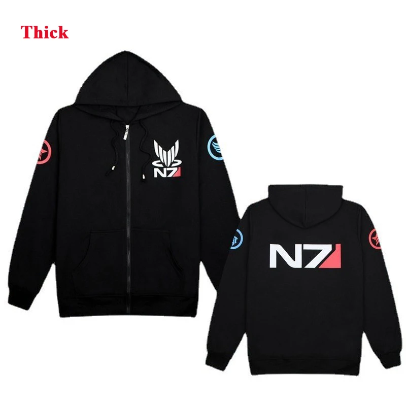 Mass Effect N7 Zipper Hoodie Unisex Sweatshirt Jacket Embroidered Zip up Hoodies Men Women N7 Tshirt Streetwear Coat
