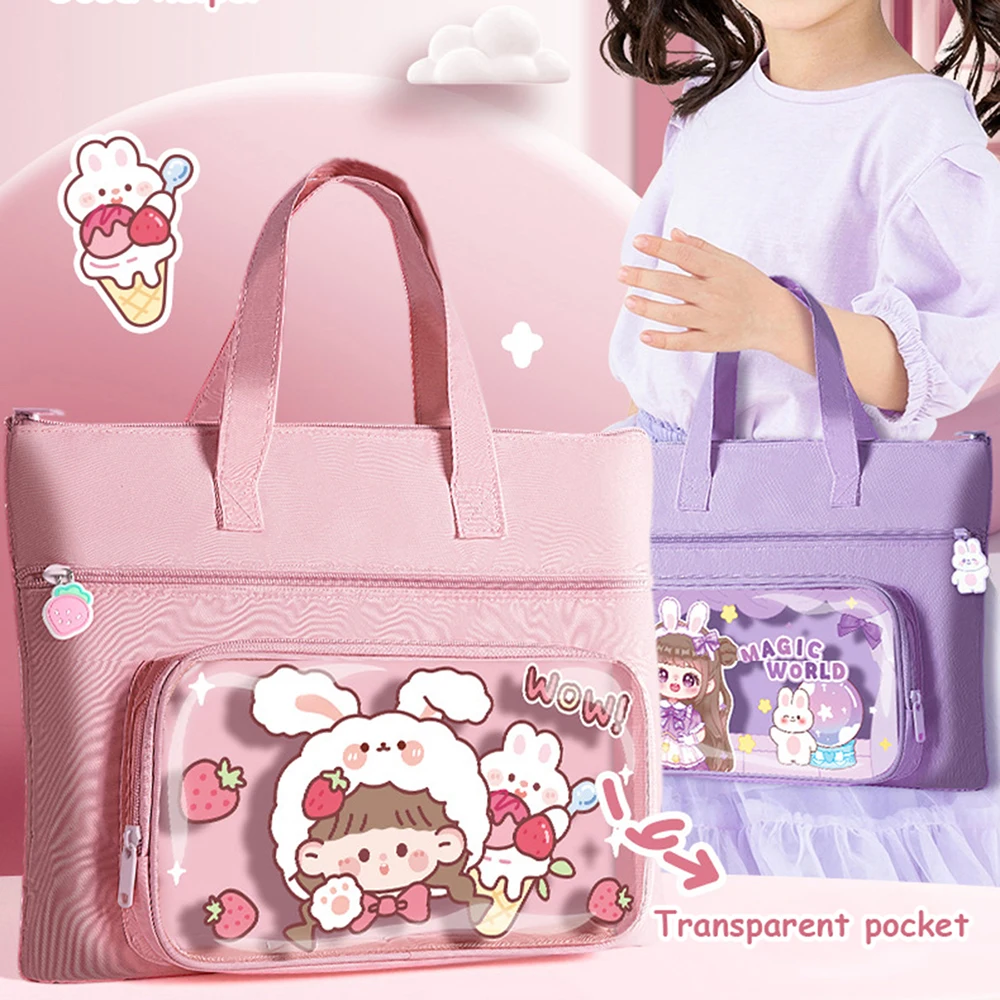Kawaii Student Tutoring Bag A4 Children's Portable Book Bag Girls Boys Tutoring Class Canvas Extracurricular Storage Bag