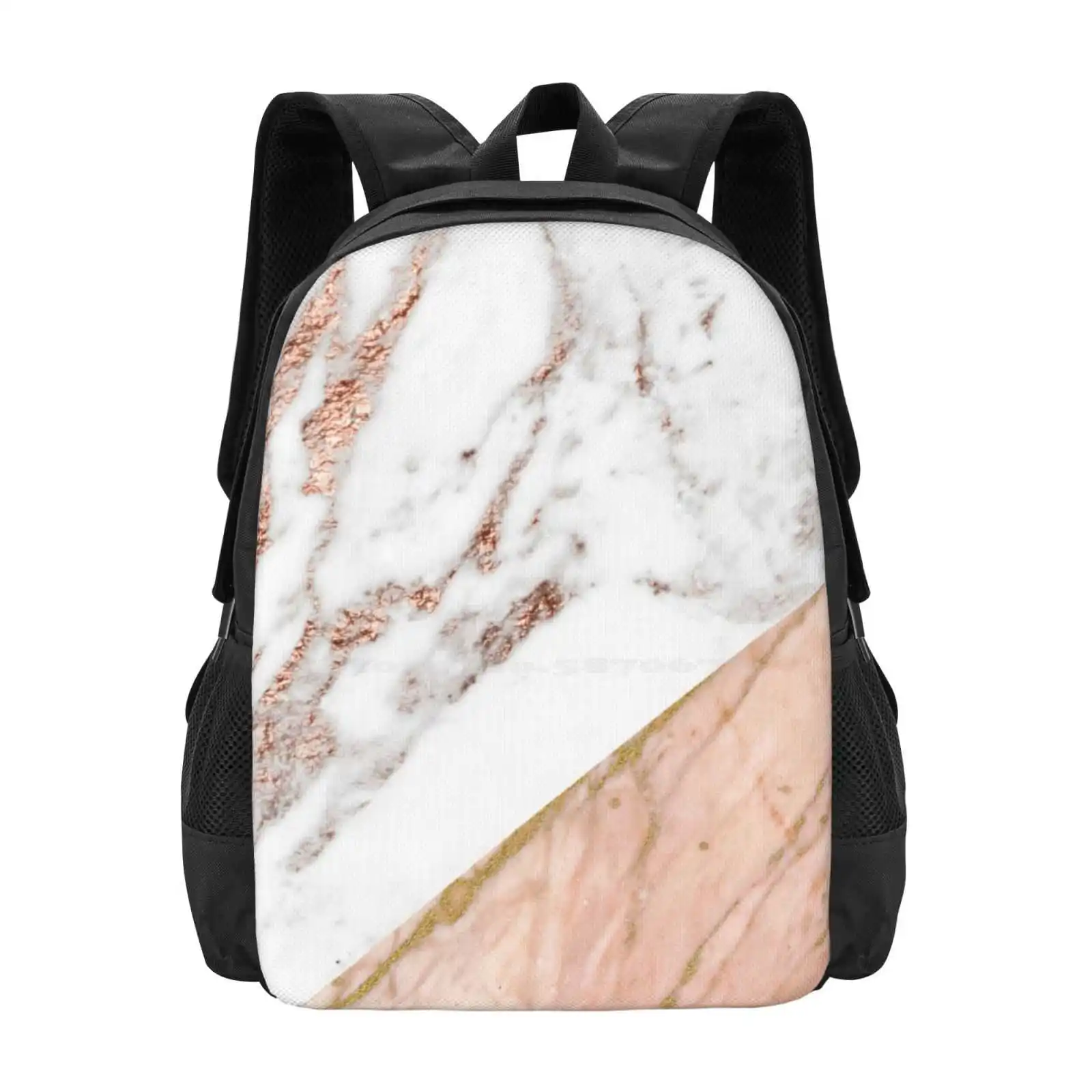 Rose Gold Marble Blended Teen College Student Backpack Pattern Design Bags Rose Gold Grey Gray Marbled Cararra Carrara Red