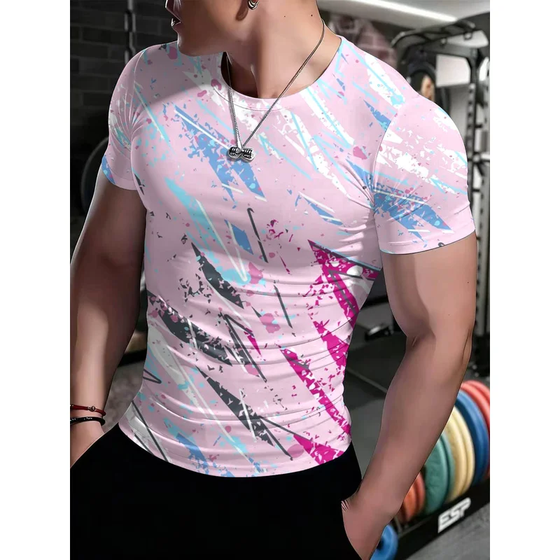 Men's High-Elasticity Fitness Short Sleeve ShirtTShirt3DPrinted tight-fitting quick-dry sports top fitness apparel