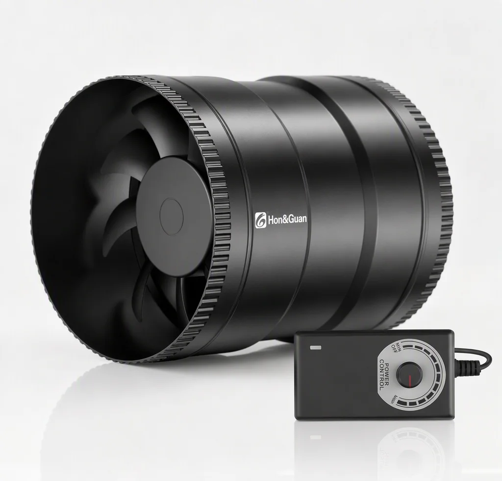 hon-guan-6inch-inline-booster-duct-fan-192w-low‑noise-with-speed-controller-100‑240v-ventilation-fan-for-grow-room-hvac-exhaust