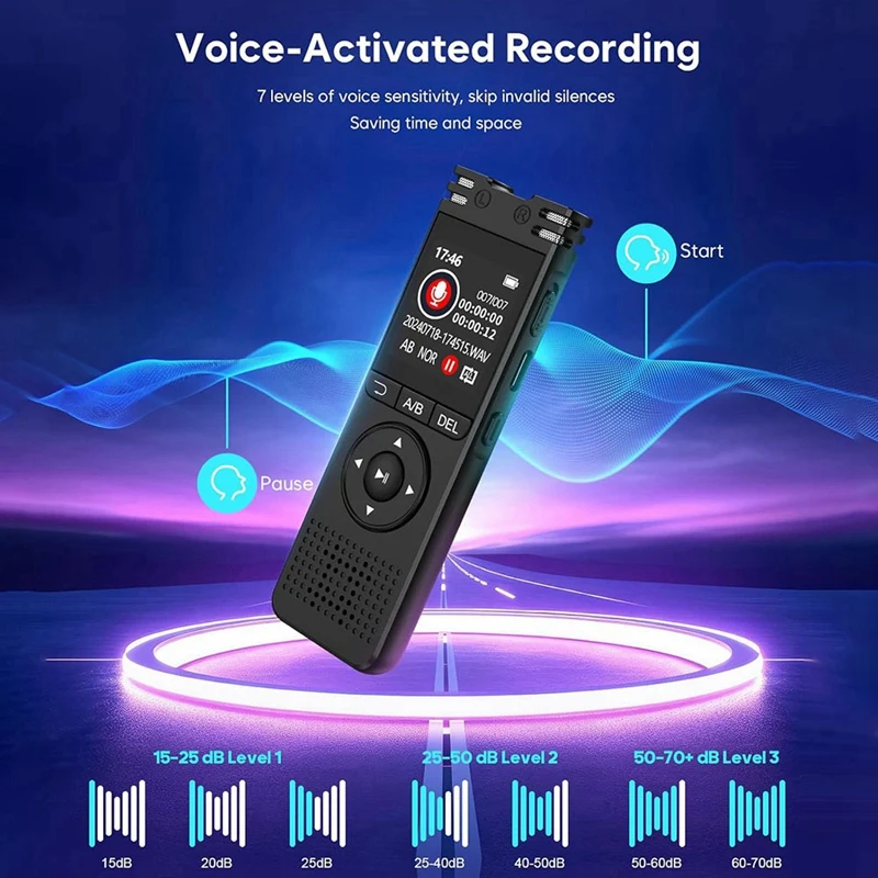 음성 활성화 디지털 음성 녹음기, 대형 스크린 사운드 오디오 녹음기, 인터뷰, 회의, 수업용, 64GB