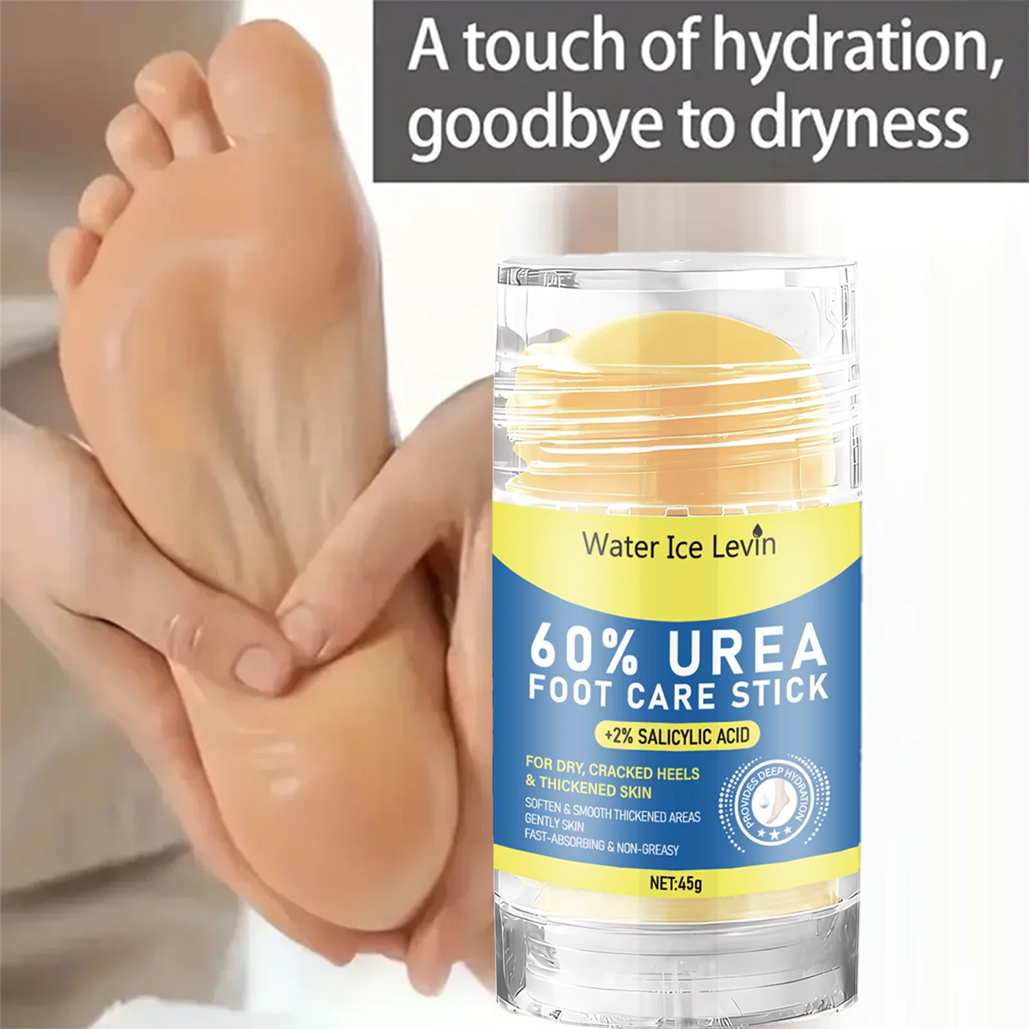 60% Urea Foot Care Stick with Salicylic Acid & Panthenol, Moisturizing & Softening for Dry Cracked Heels, Fast Absorbing 45g