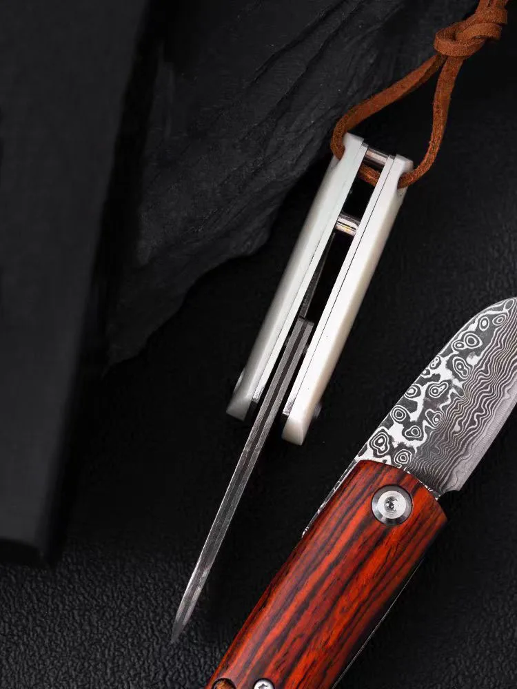 Xiaopangdun Damascus Steel Knife Mini Outdoor Handmade Folding Knife Collection Knife Express Knife Survival Folding Knife