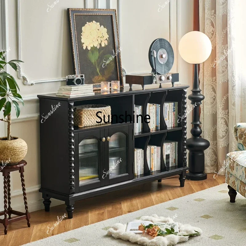 

YFrench retro style solid wood multi-functional living room door storage wooden bookshelf