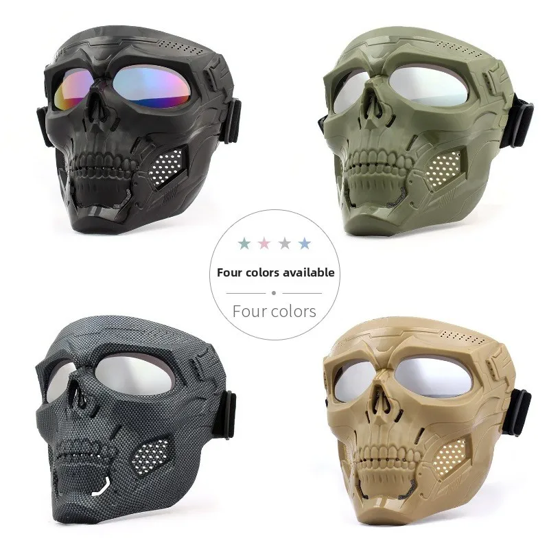 Skull Motorcycle Full Face Mask Windproof Protective Mask With Goggles Offroad Motorbike Cycling Airsoft Tactical Gear