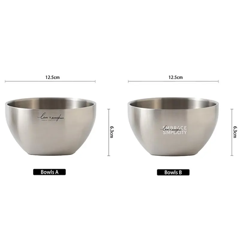 304 Stainless Steel Rice Bowls,Anti-scalding Thermal Insulation Soup Bowl,Kitchen Tableware Non Slip Double Layer Bowls