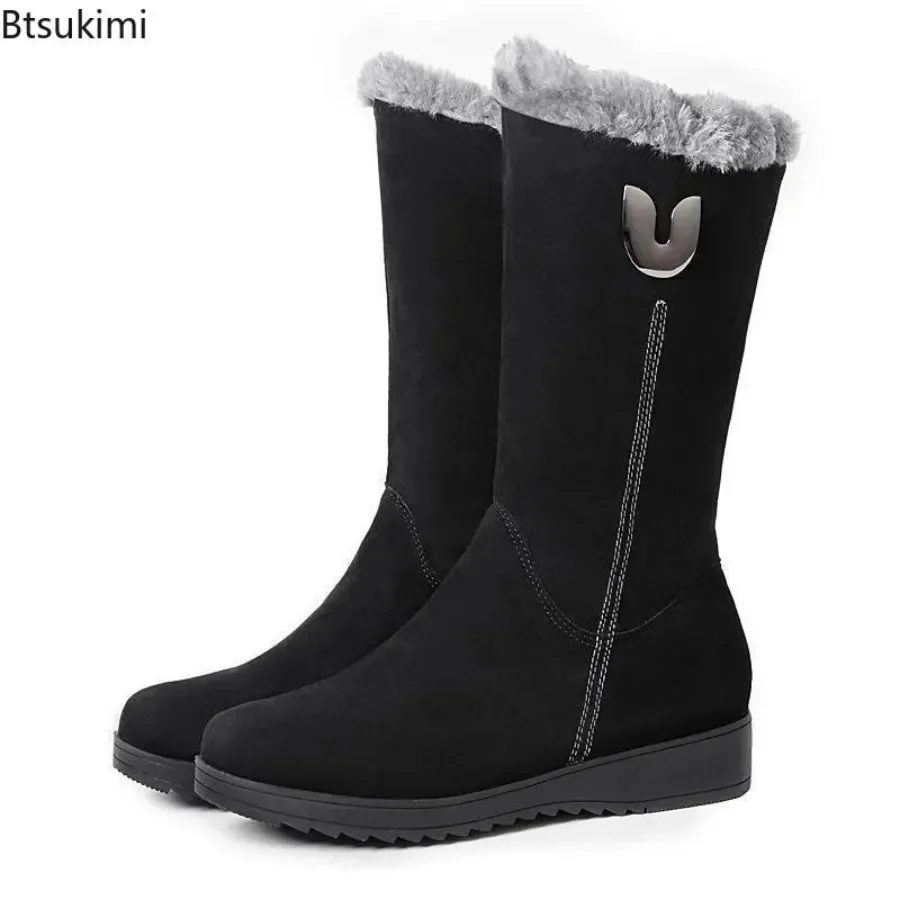 

2025 Women's Winter Thickened Snow Boots Casual Comfortable Mid-calf Boots Non-slip Side Zipper Walking Shoes Warm Boots Female