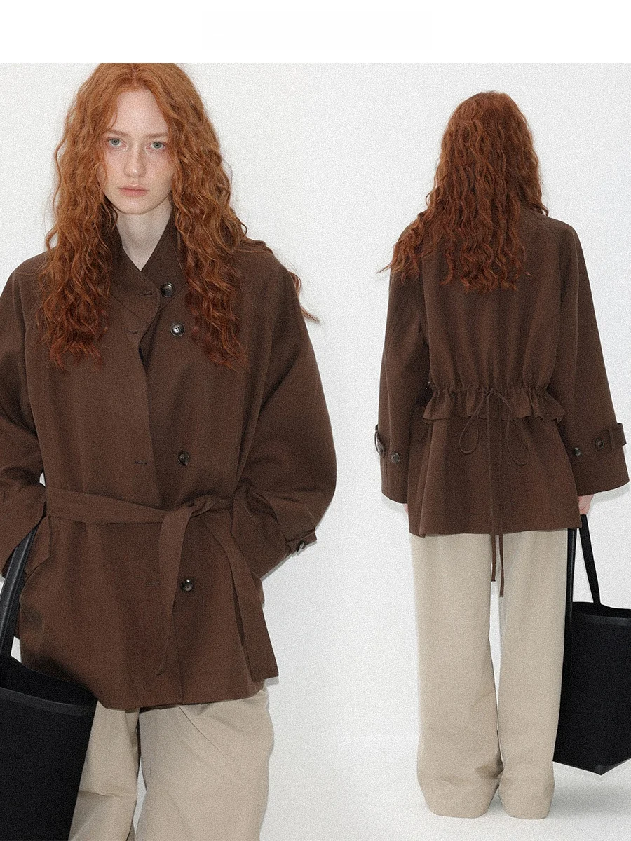 

Classic ort Stand Collar Women's Coat CHACHASTU Retro Sle Autumn Winter Faion Versatile Loose Fit Belted Outerwear