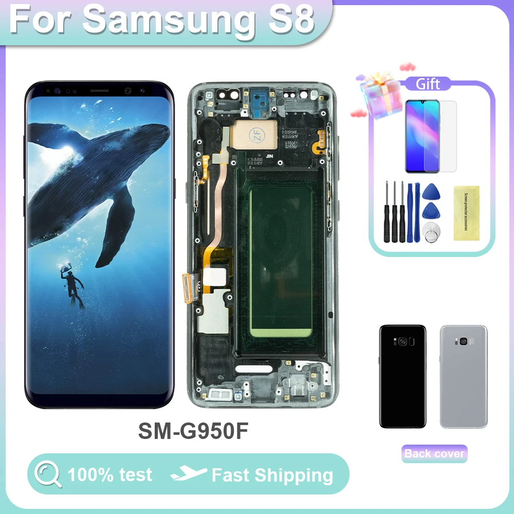 

100% Tested AAA+ Quality S8 LCD With Frame For SAMSUNG S8 G950 SM-G950FD Display Touch Screen Digitizer Assembly Replacement