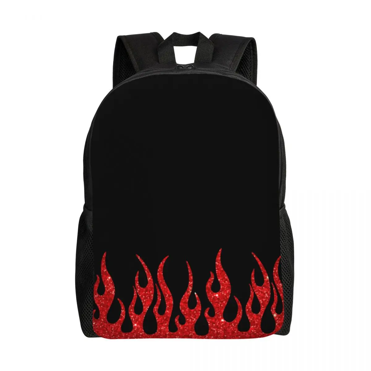 Custom Red Glitter Racing Flames Backpack for Women Men College School Student Bookbag Fits 15 Inch Laptop Burning Fire Bags