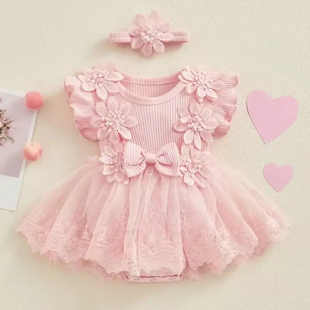 

Cute Cotton Baby Girl Princess Dress Bowknot Short Sleeve Baby Girl Bubble Dress Sweet Lace Mesh Toddle Petti Skirt Birthday