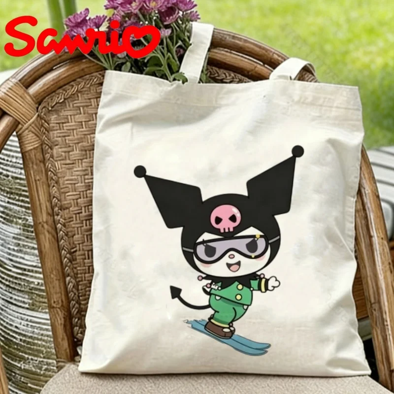 

1PC Sanrio Kuromi Skiing with Goggles Print Eco-friendly Canvas Shoulder Bag
