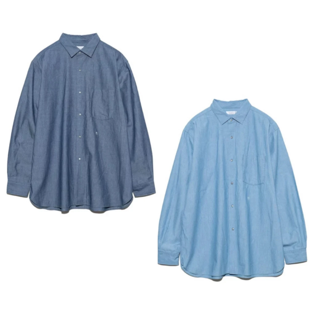 Japan fashion Retro Nanamica Chambray Casual Loose Indigo Washed Long sleeve Denim Cotton Shirts