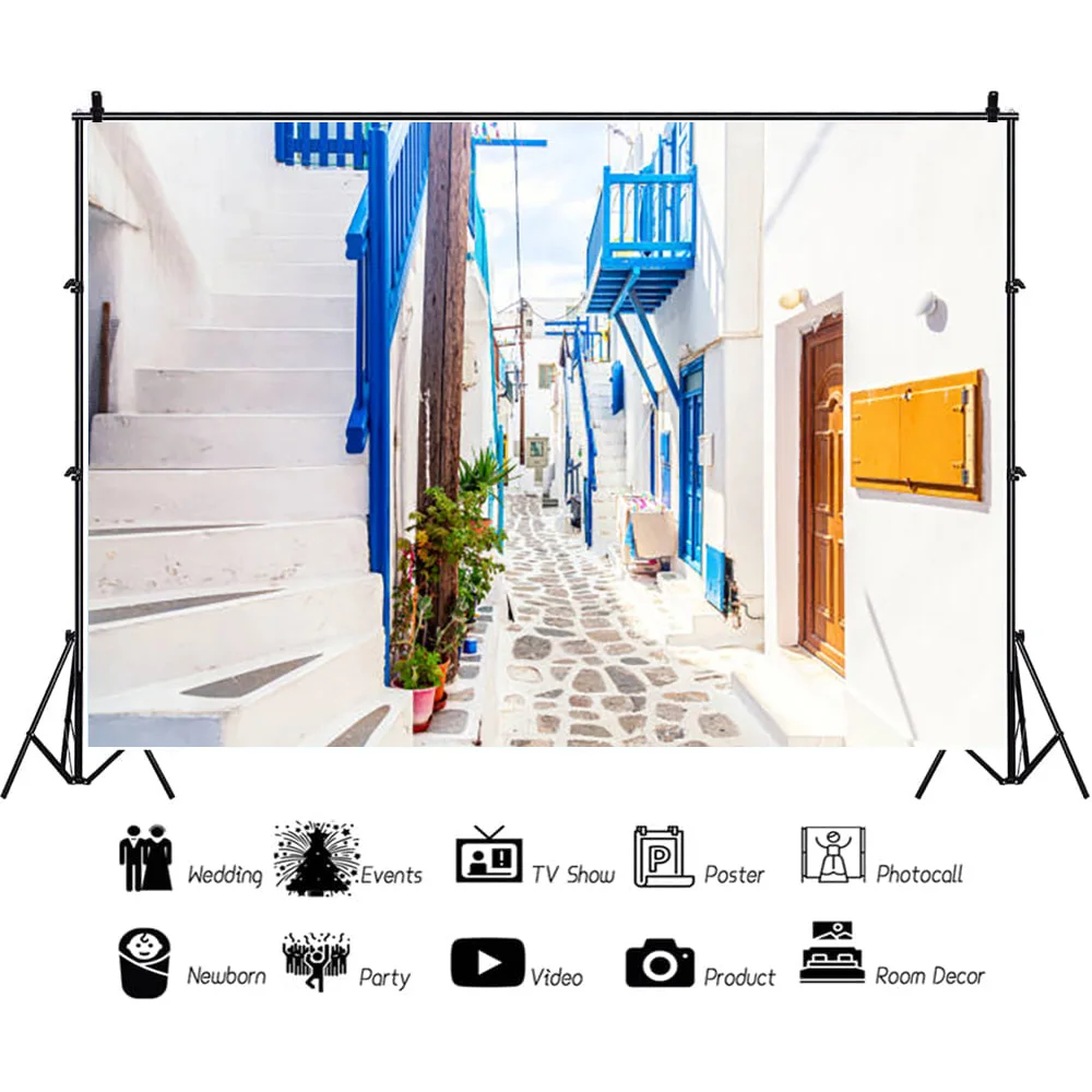 ZHISUXI piante verdi e case tradizionali fiori primaverili sulle strade della piccola città fotografia sfondo Prop XZ-10