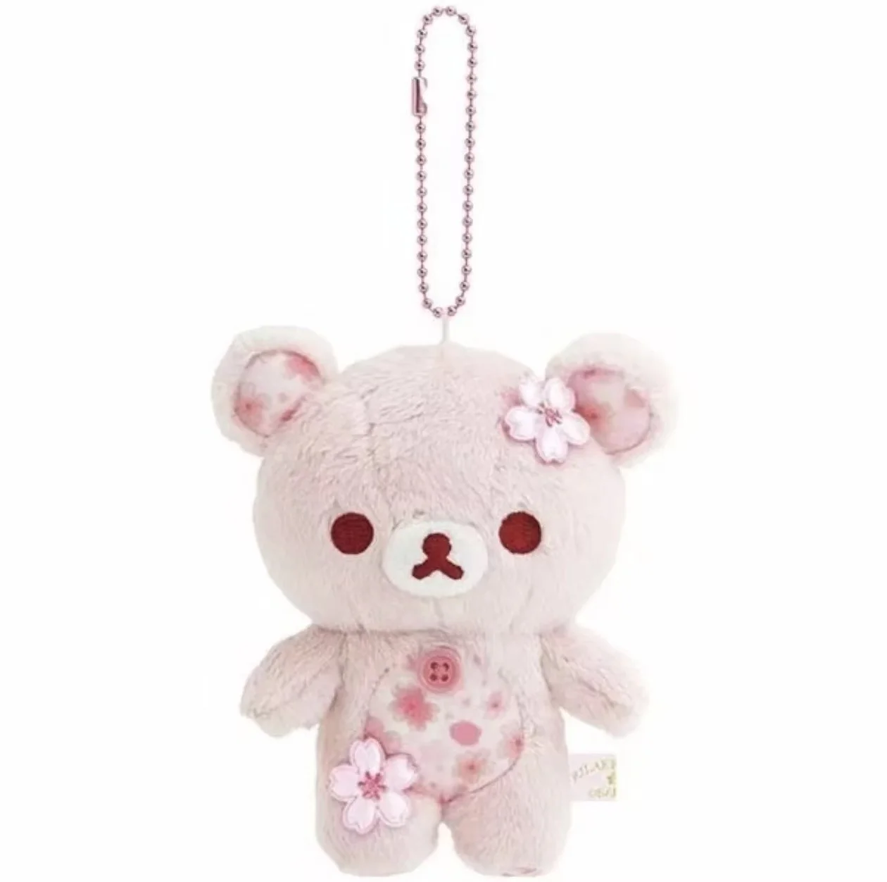 Jubiläums-Kirschblüten-Blumen-Lazy-Bear-Rilakkuma-Plüschtier-Schlüsselanhänger, Sakura-Pfirsichrosa Bär Stofftier-Anhänger