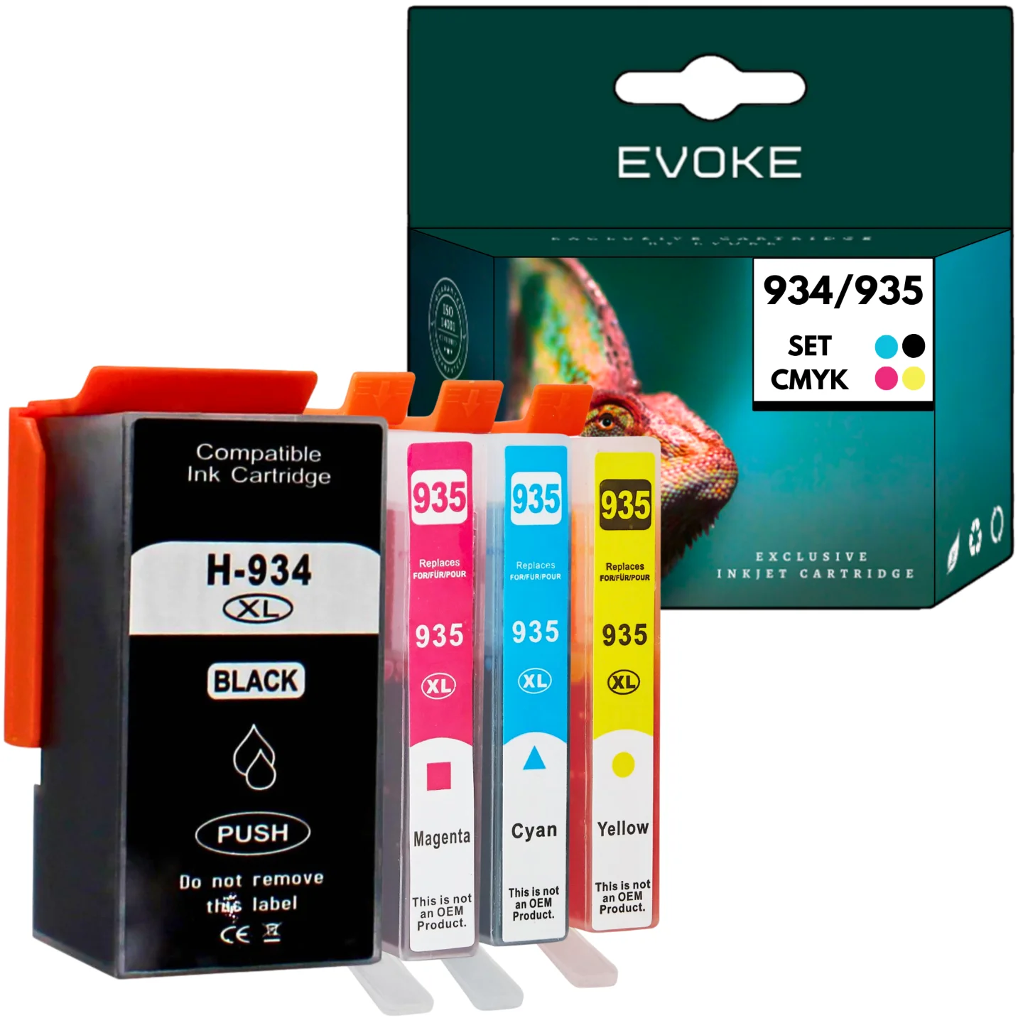 Evoke compatibele inkt voor HP 934XL 935XL HP934 HP935 C2P23Ae C2P24Ae C2P25Ae C2P26Ae 4X CMYK: zwart, cyaan, magenta, geel 109 ml 5950 pagina's Officejet 6200 6230 6235 6239 6800 6812 6815 6820 6822