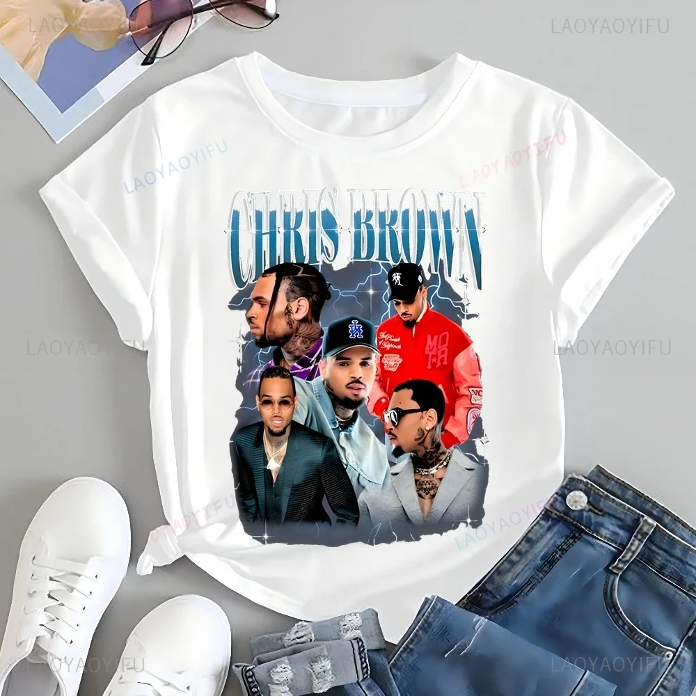 Chris Brown Rapper Printed T-shirt Top CHRIS BROWN Neutral Trend Harajuku Short Sleeved Unisex Shirt Cotton Oversized T-shirt