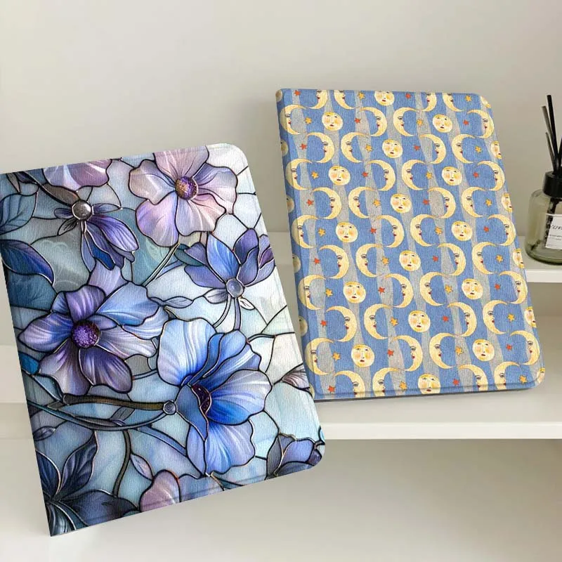 

Blue Purple Flower Stained Tablet Case For Samsung Tab Galaxy S6 S11 A A7 A8 A9 A11 10.1 10.4 10.5 Plus Lite Gift