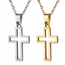 Fashion Stainless Steel Cross Pendant Necklace For Women Men Link Chain Charm Necklace Cool Boys Girls Punk Hip Hop Jewelry Gift