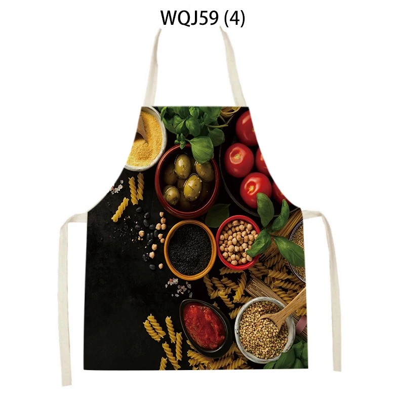 Kitchen Ingredients Fruit Print Linen Apron Men Women Chef Cleaning Sleeveless Apron Cake Shop Coffee Shop Baking Accessories