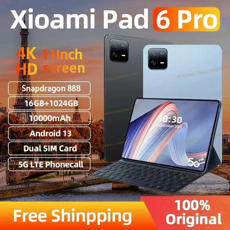 

2024 Pad 6 Pro Original Global Version Snapdragon 888 16GB+1TB Android 13 11inch Tablets PC 5G Dual SIM Card HD 4K Screen