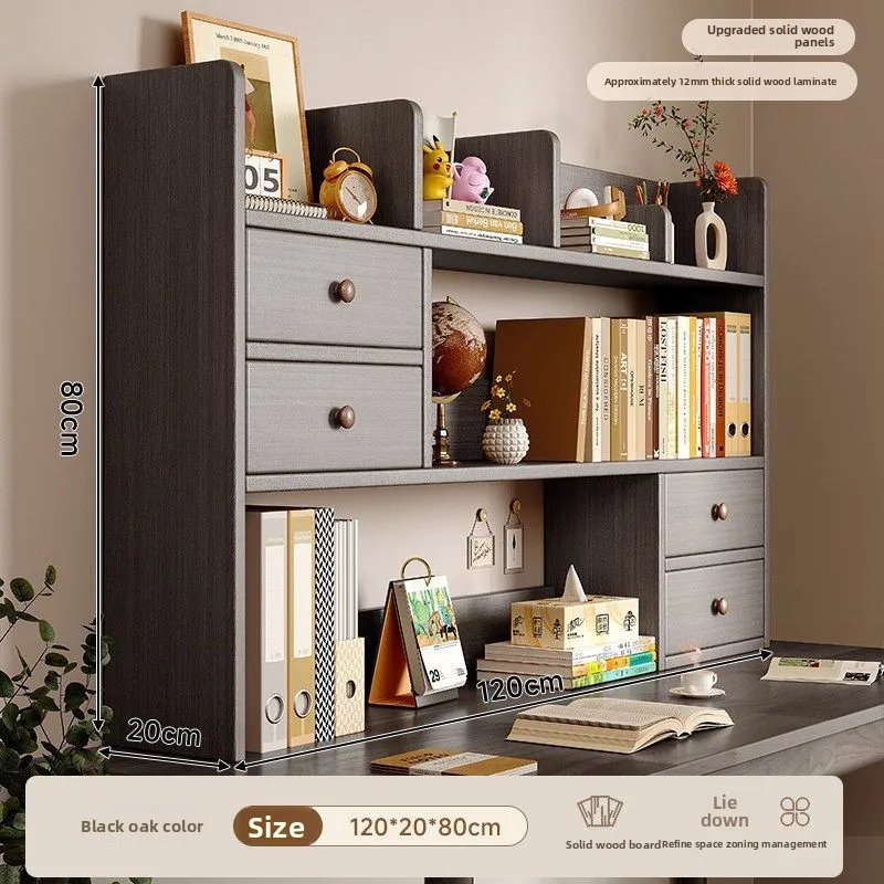 

Vertical Solid Wood Bookshelf Desk Organizer Shelf with Drawer Bookcase for Home Office Space-Saving Small Book Shelf for
