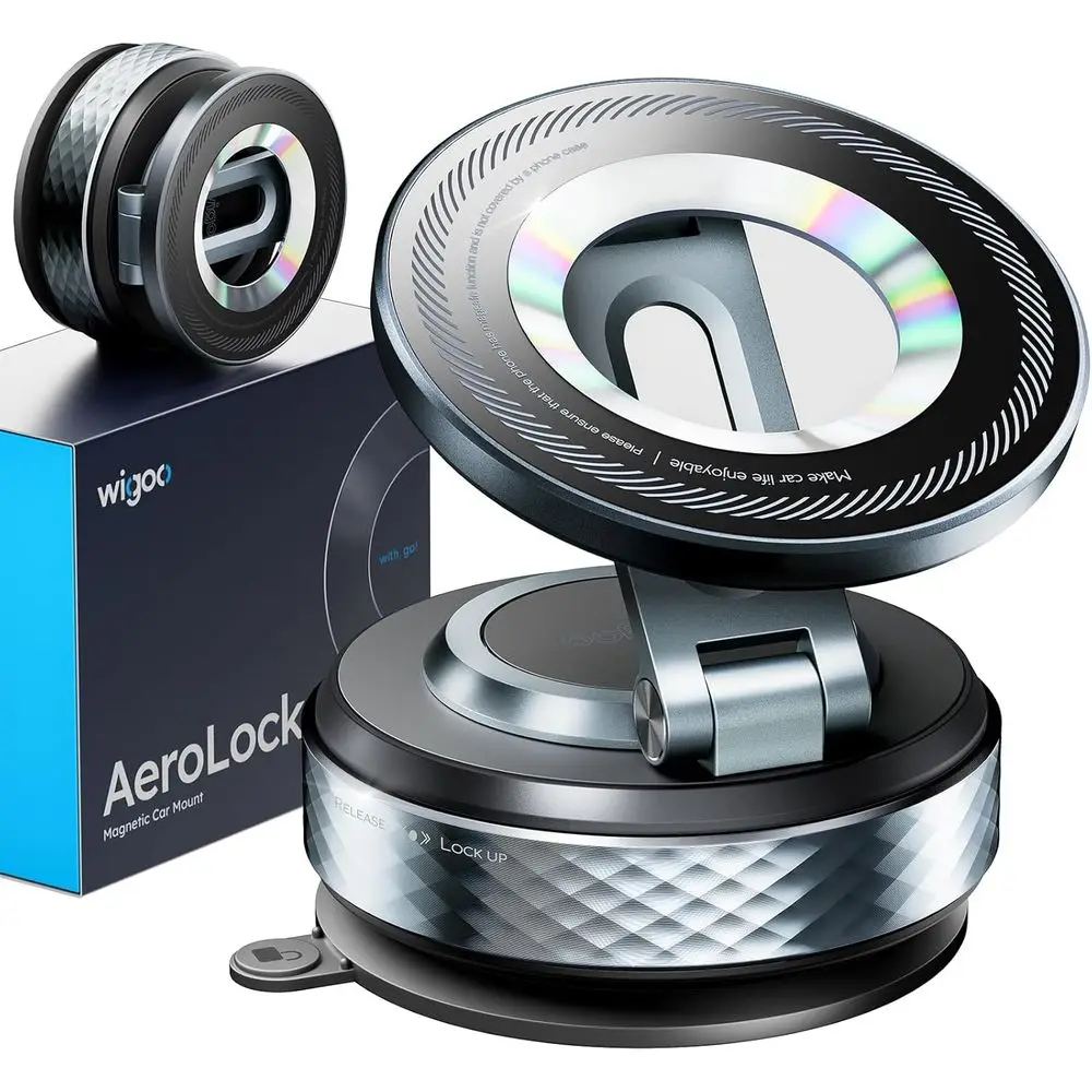 

360° Adjustable Car Phone Mount, 80LBS Suction & 3000g Magnetic, Gray